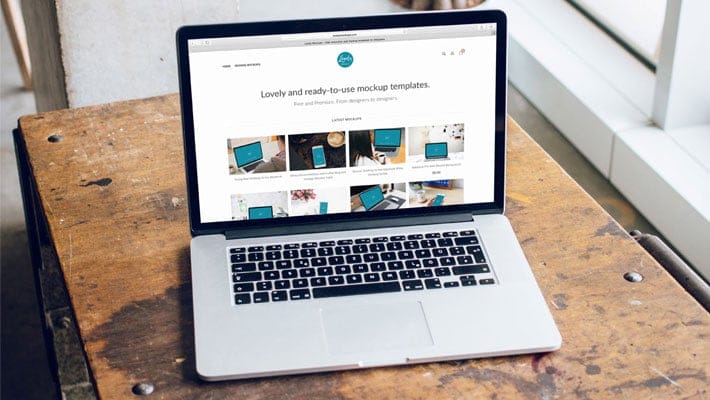 Macbook On Carpenter Desk Mockup