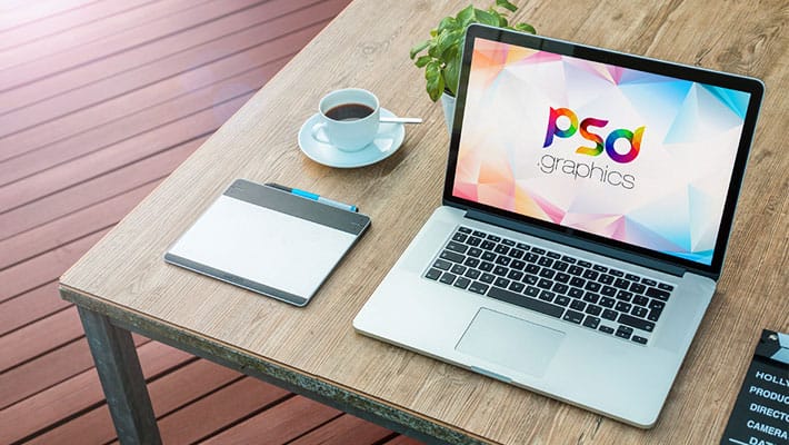 Macbook Pro on Table Mockup Free PSD