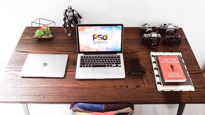 Macbook on Desk Mockup Free PSD