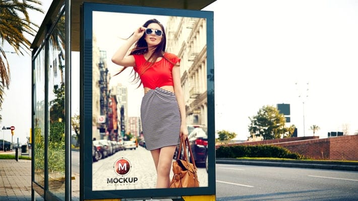 Outdoor Bus Stop Billboard Mockup For Advertisement