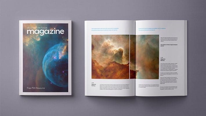 US A4 Magazine Mockup Template PSD