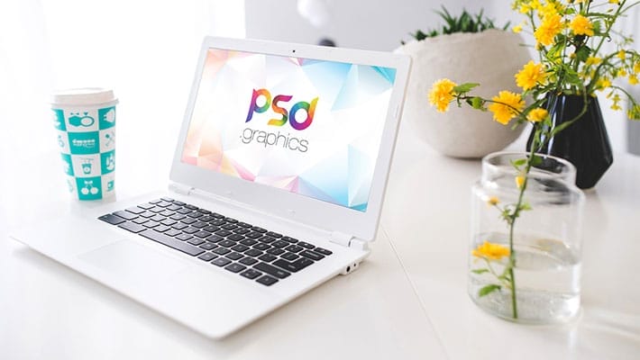 White Laptop Mockup Free PSD