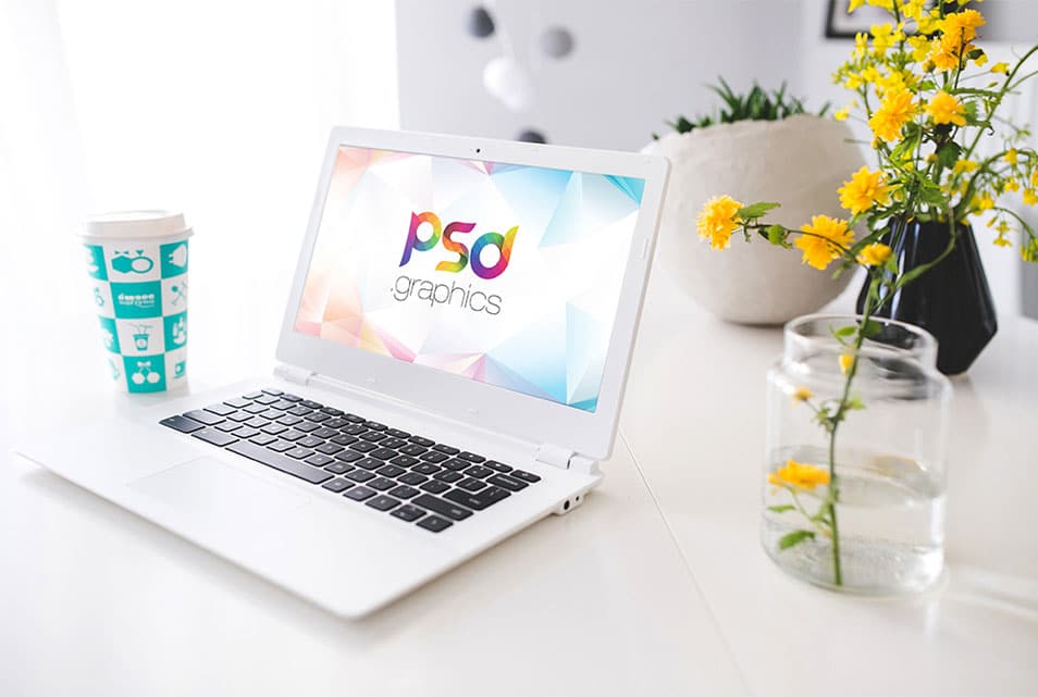 White Laptop Mockup Free PSD