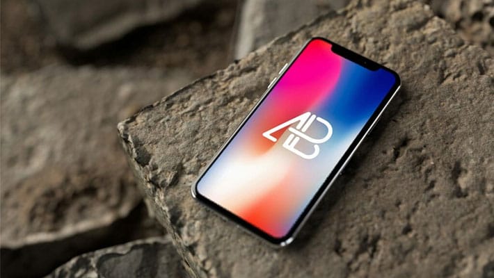 iPhone X on Rocks Mockup