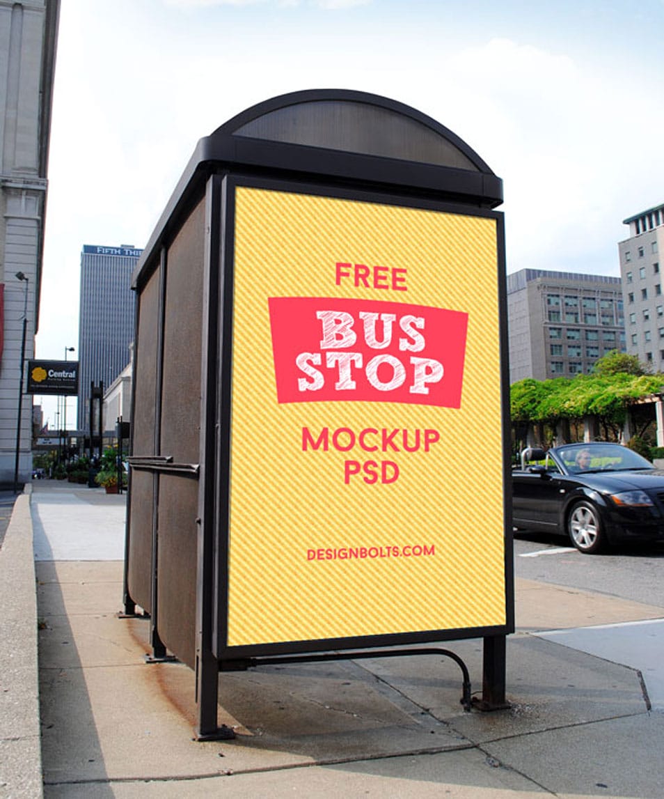 2 Free HQ Outdoor Advertising Bus Shelter Mock-up PSD