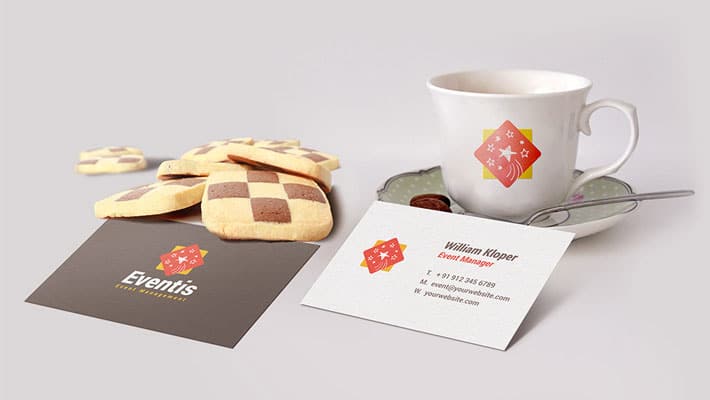 Business Card And Coffee Cup Scene Mockup PSD