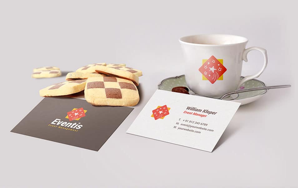 Business Card And Coffee Cup Scene Mockup PSD