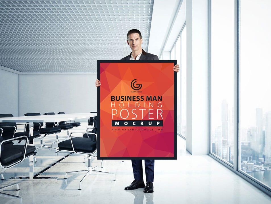 Business Man Holding Poster Mockup