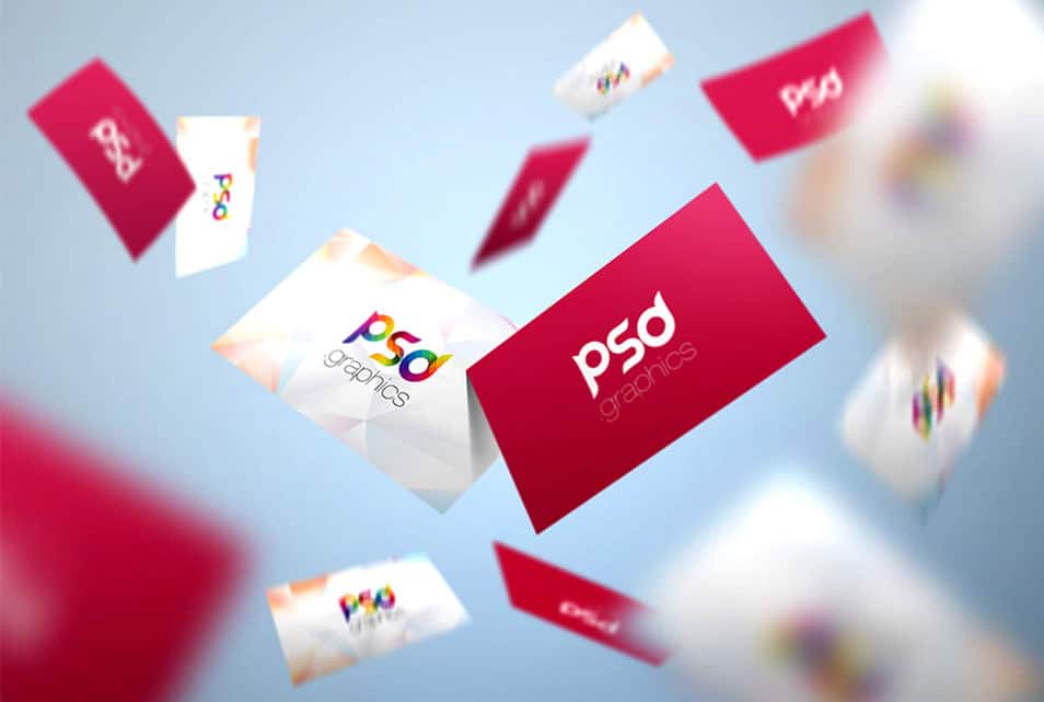Flying Business Card Mockup Free PSD
