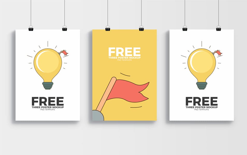 Free 3 Poster Mockup PSD Template