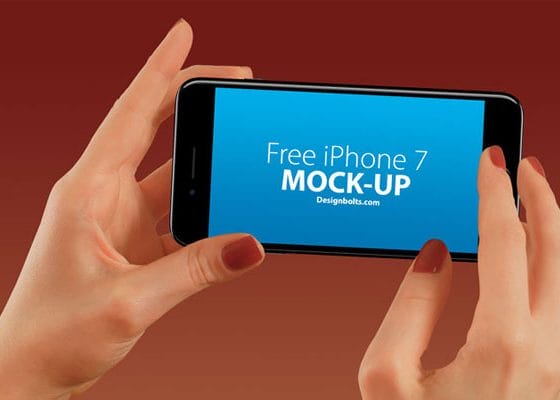 Free Apple iPhone 7 Hand Mockup PSD