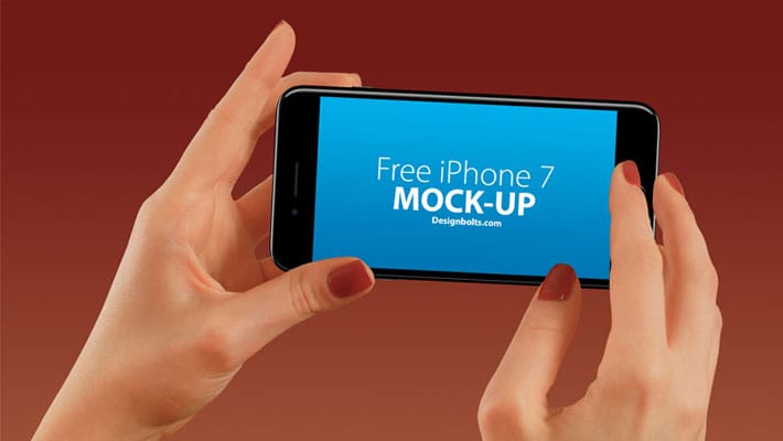 Free Apple iPhone 7 Hand Mockup PSD