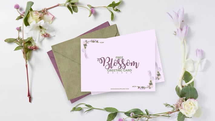 Free Beautiful Floral Blossom Greeting Card Mockup