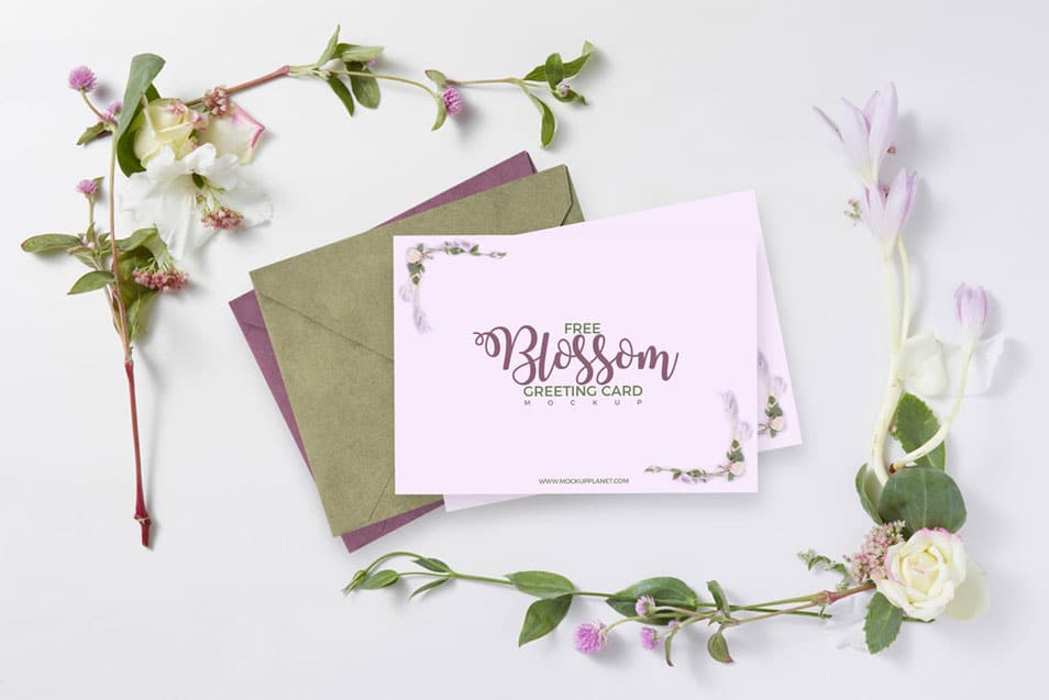 Free Beautiful Floral Blossom Greeting Card Mockup