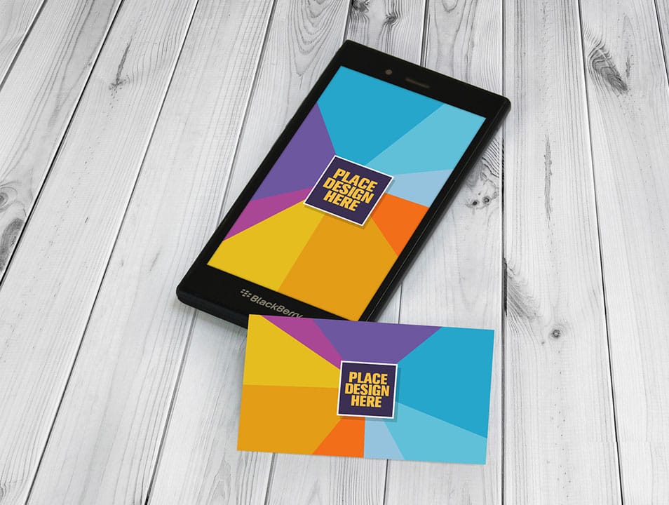 Free Elegant BlackBerry & Business Card Mock-up PSD