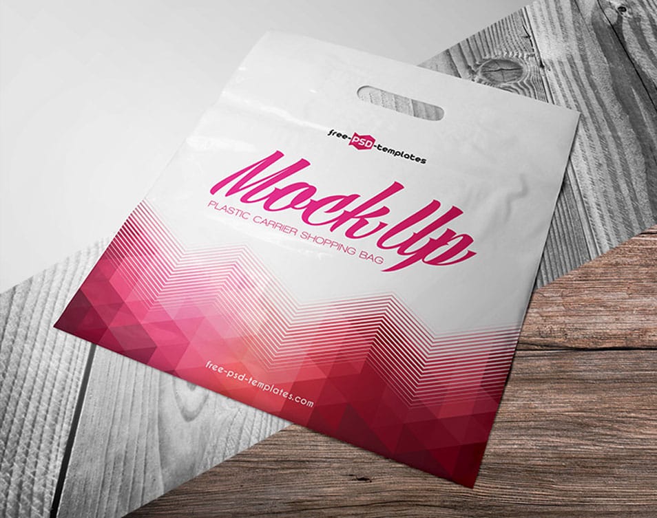 Free Plastic Carrier Shopping Bag Mock-up in PSD
