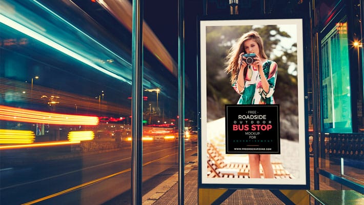 Free Roadside Outdoor Bus Stop Billboard MockUp For Advertisement