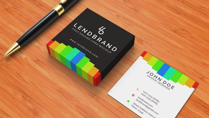 Free Square Business Card PSD Mockup