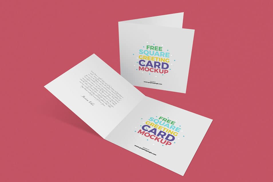 Free Square Inside & Outside Greeting Card Mockup