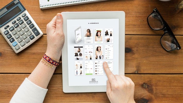 Free Tablet in Women Hand Mockup