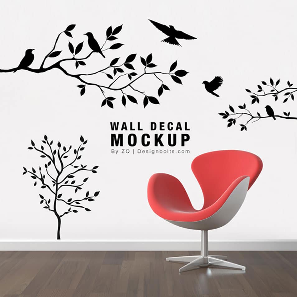 Free Wall Decal / Sticker Mockup PSD