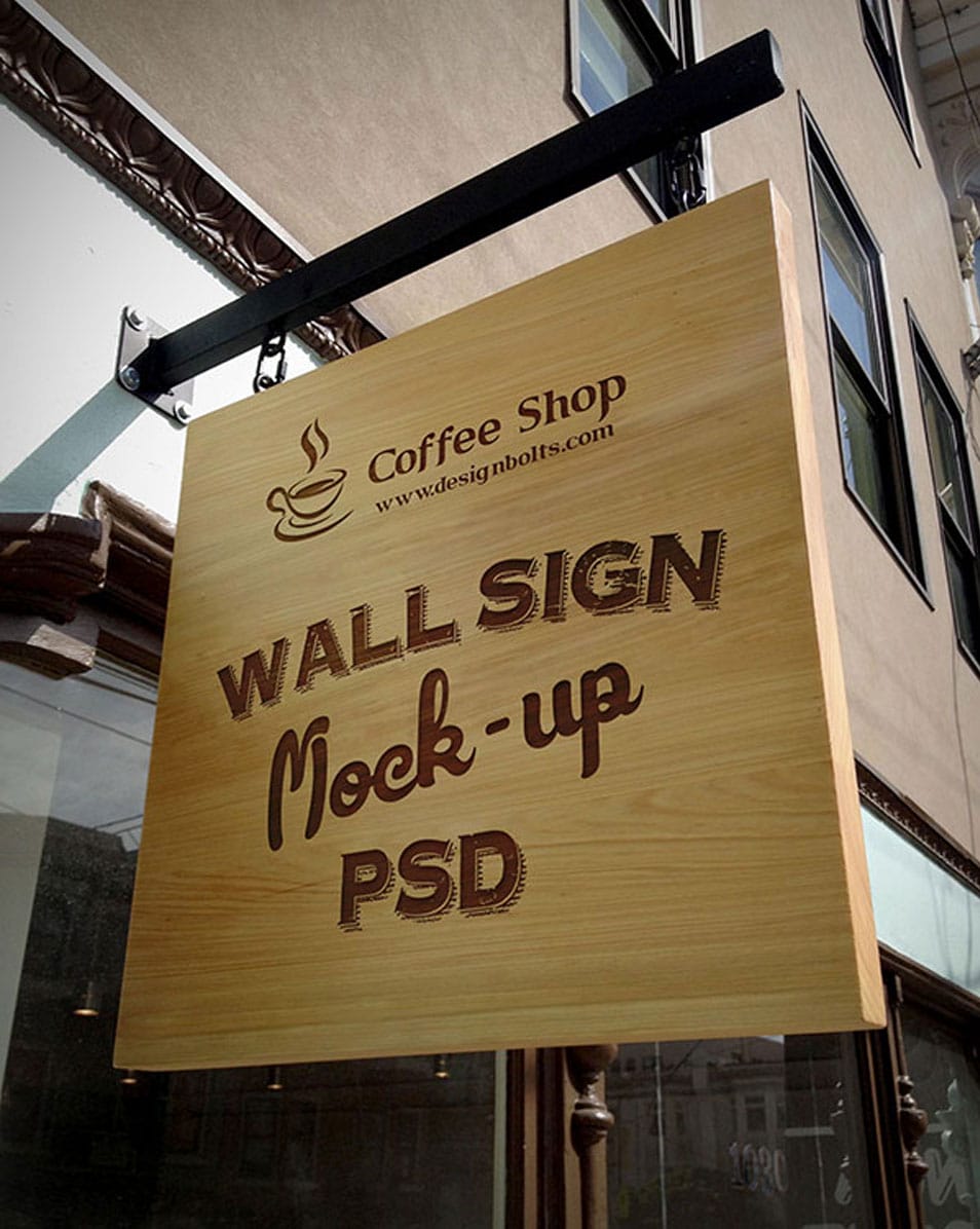 Free Wooden Outdoor Advertising Shop Wall Sign Mock-up PSD