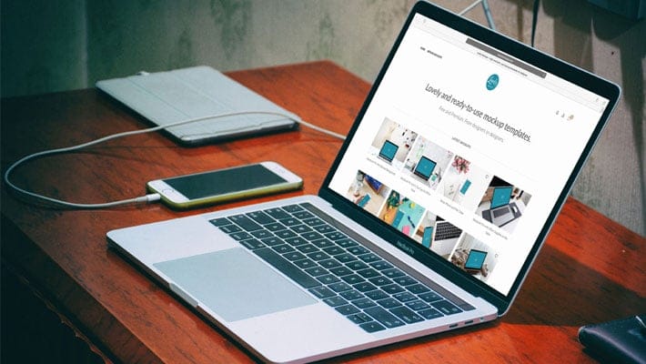 Macbook Pro Mockup On Red Table