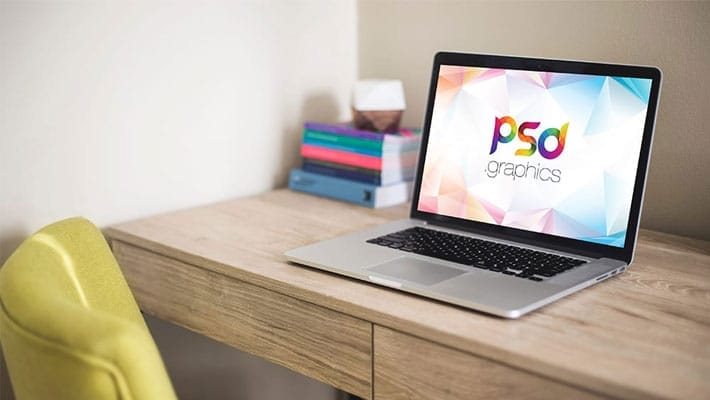 Macbook Pro on Desk Mockup Free PSD