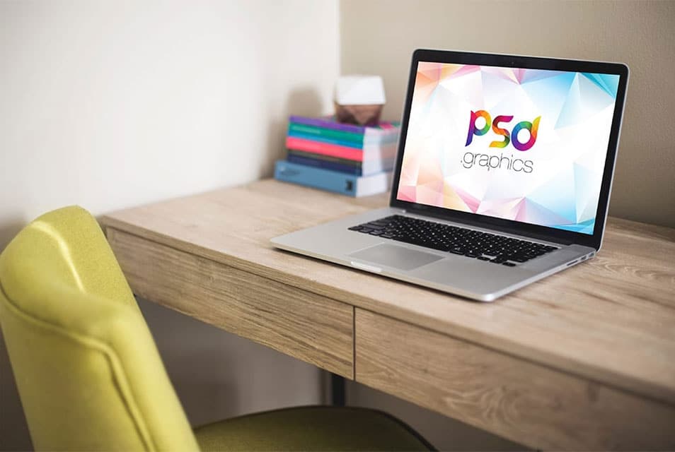 Macbook Pro on Desk Mockup Free PSD
