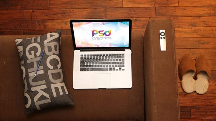 Macbook Pro on Sofa Mockup Free PSD