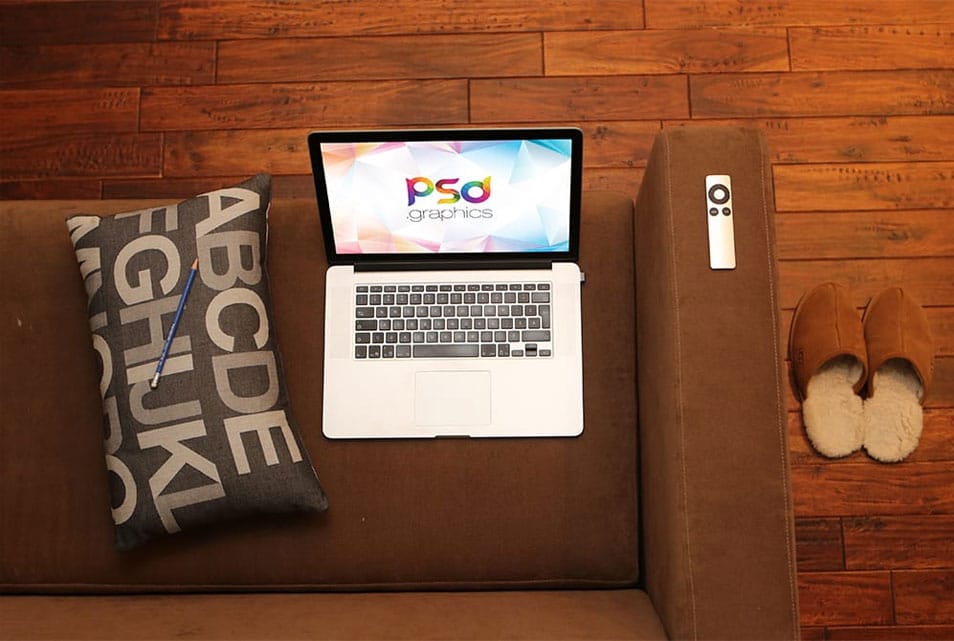 Macbook Pro on Sofa Mockup Free PSD