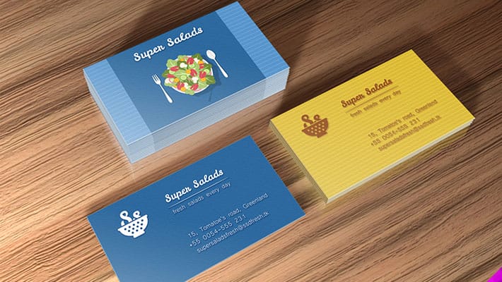 Super Salads Business Cards Mockup