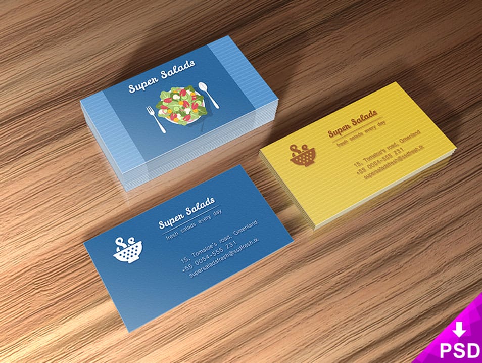 Super Salads Business Cards Mockup