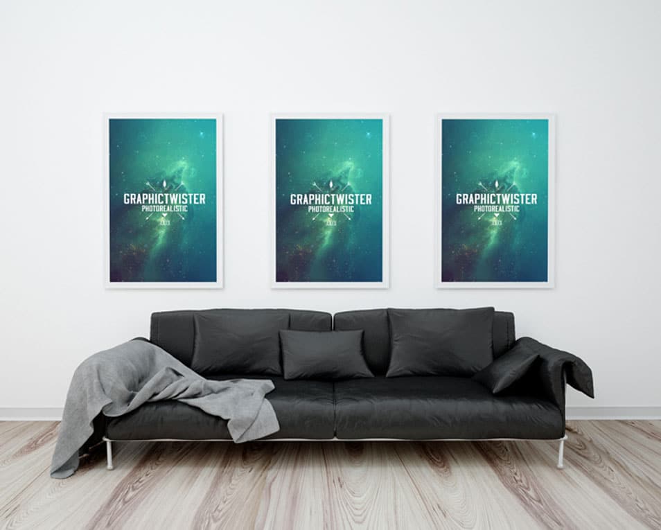 Triple Poster Frame With Sofa Mockup Css Author Triple Poster Frame With Sofa Mockup