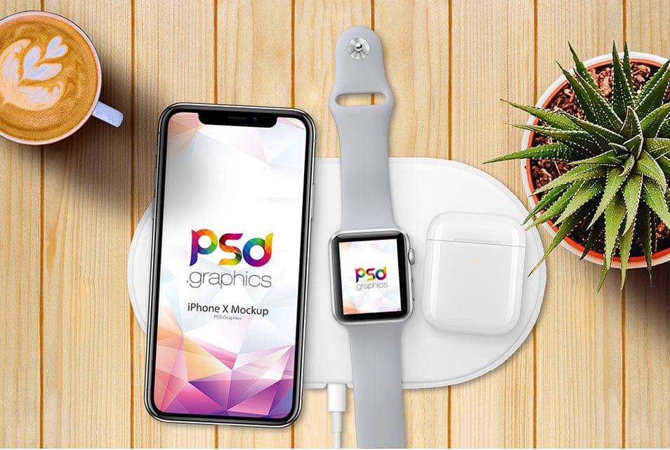 iPhone X with Apple Watch 3 Mockup Free PSD