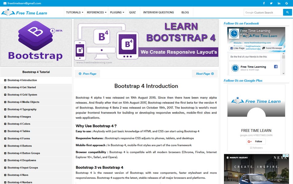 Bootstrap 4 Tutorial | Free Time Learning