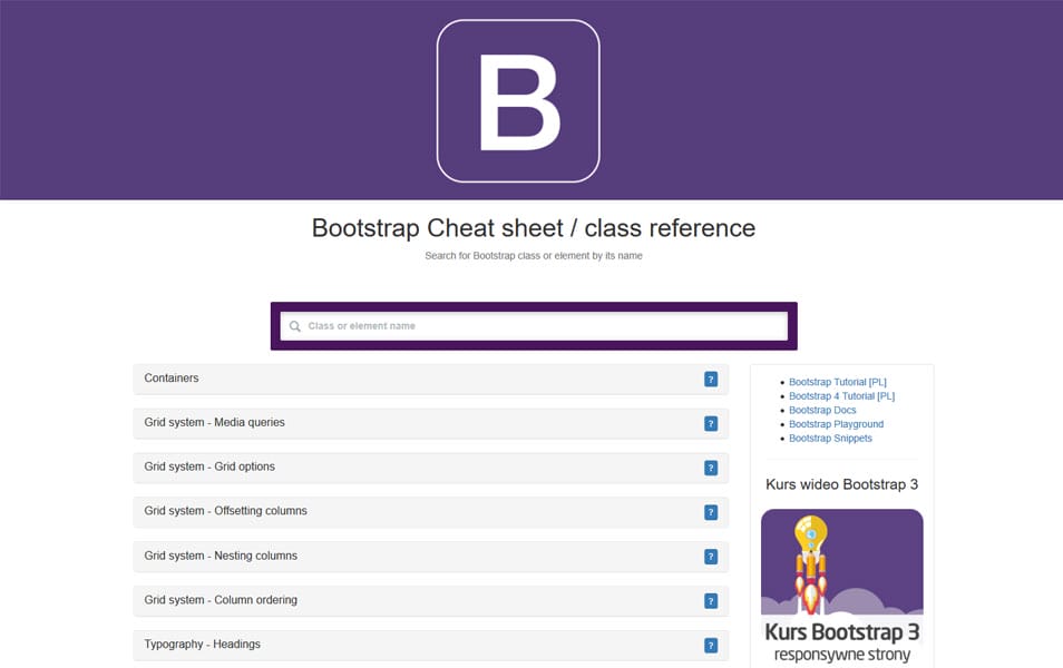 Bootstrap Cheat Sheet / class reference