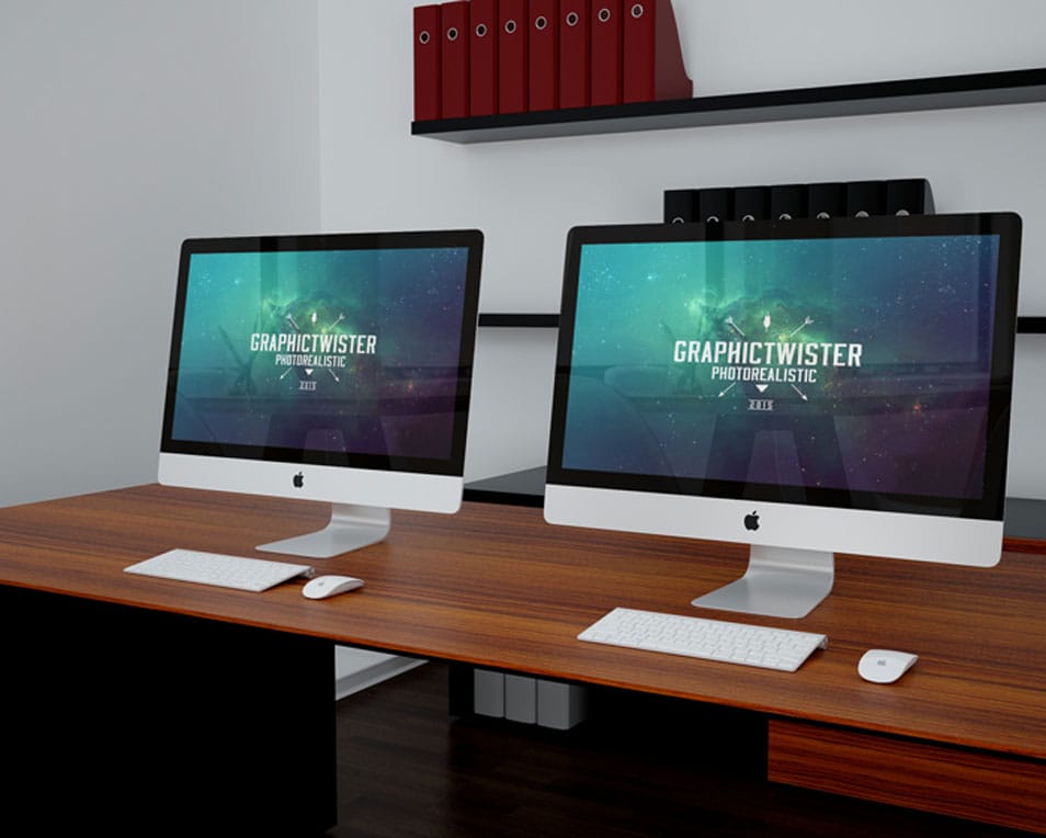 Double iMac Office Mockup