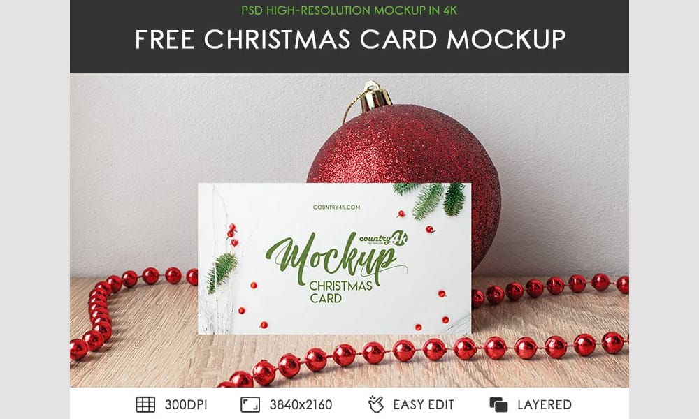 Free Christmas Card MockUp PSD