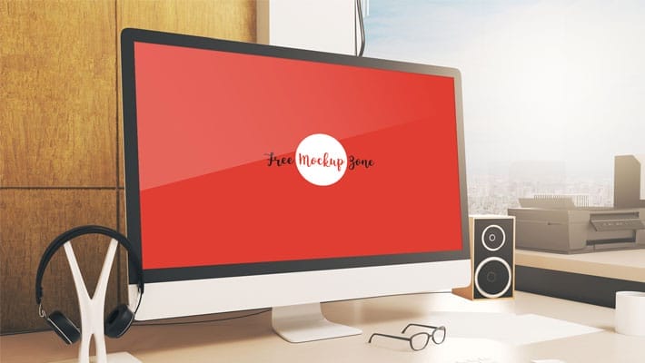 Free Designer Work Station Computer Screen MockUp PSD