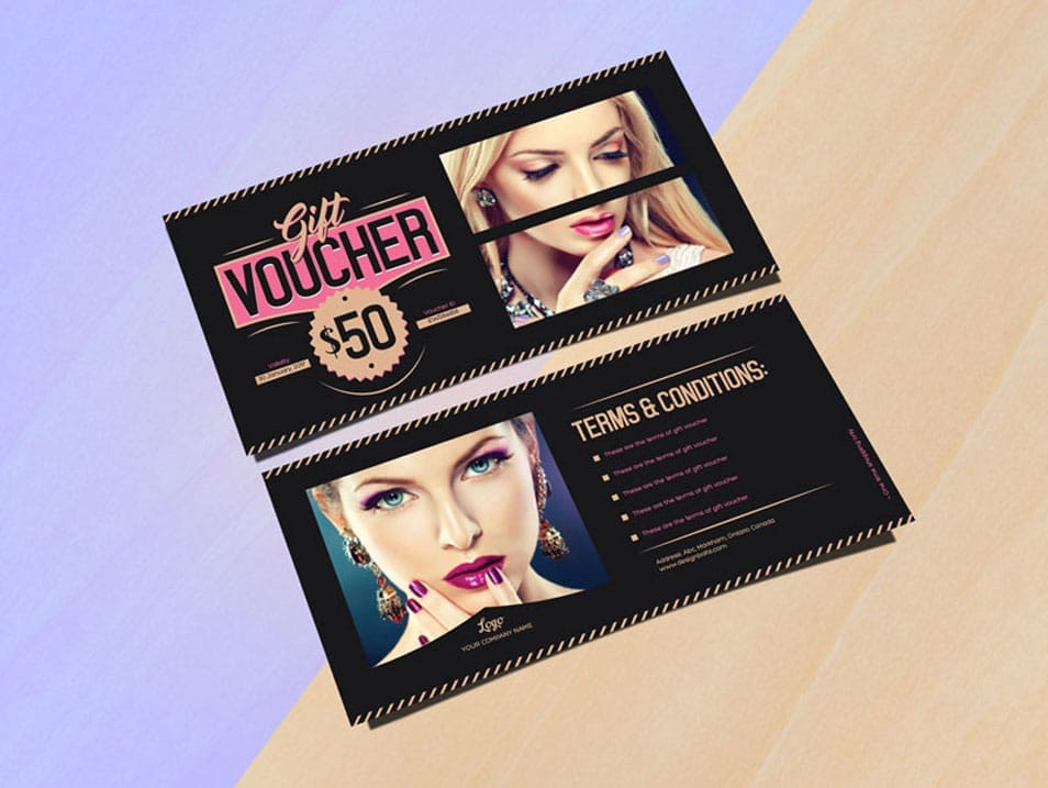 Free Fashion Gift Voucher Design Template & Mock-up PSD