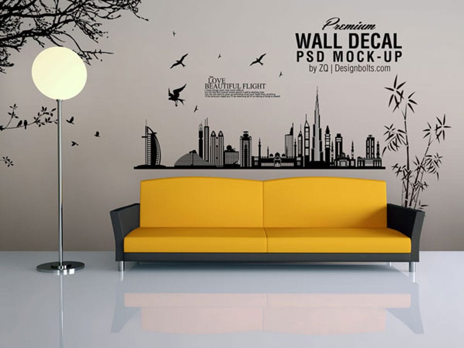 Free Vinyl Wall Art Decal / Sticker Mockup PSD