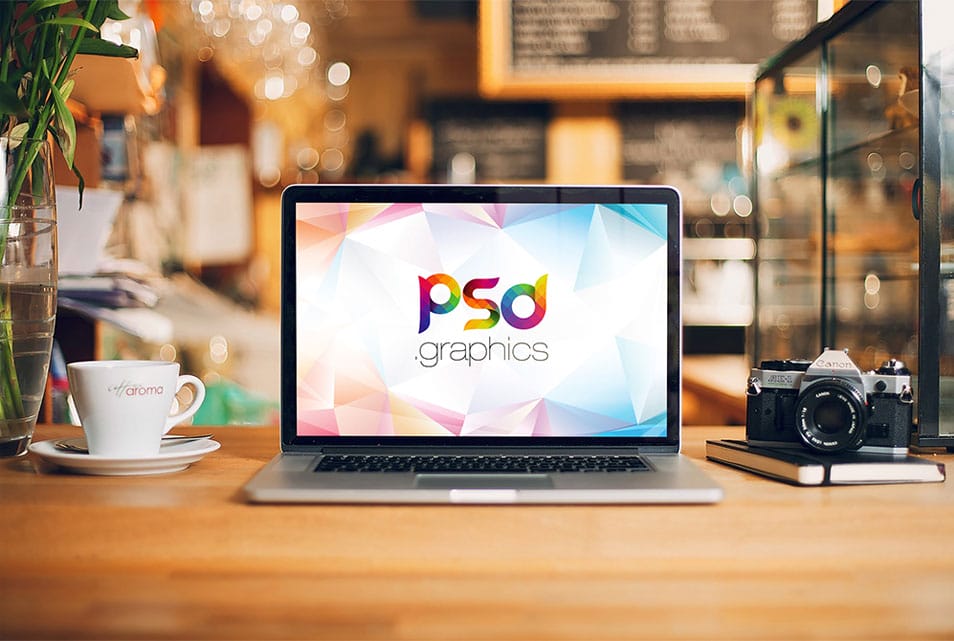 Macbook Pro on Desk Mockup PSD