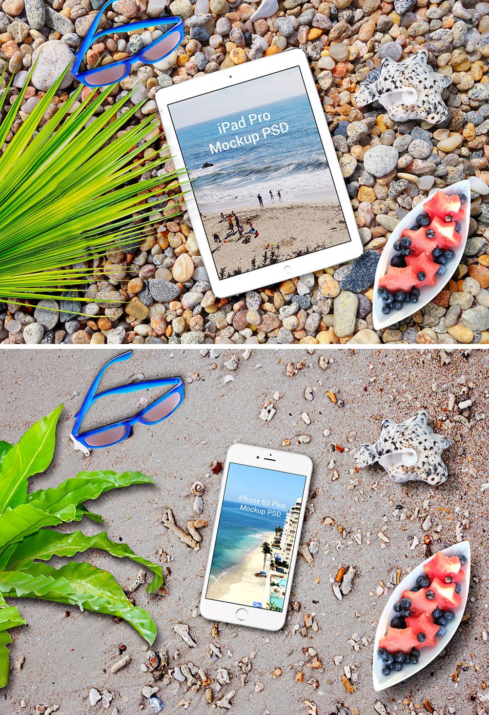iPhone 6s Plus And iPad Pro On The Beach Mockup