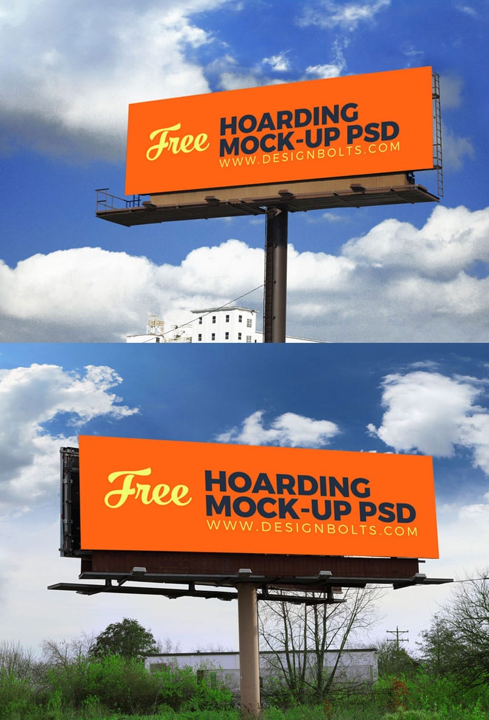 2 Free Outdoor Advertising Billboard (Hoarding) Mockup PSD