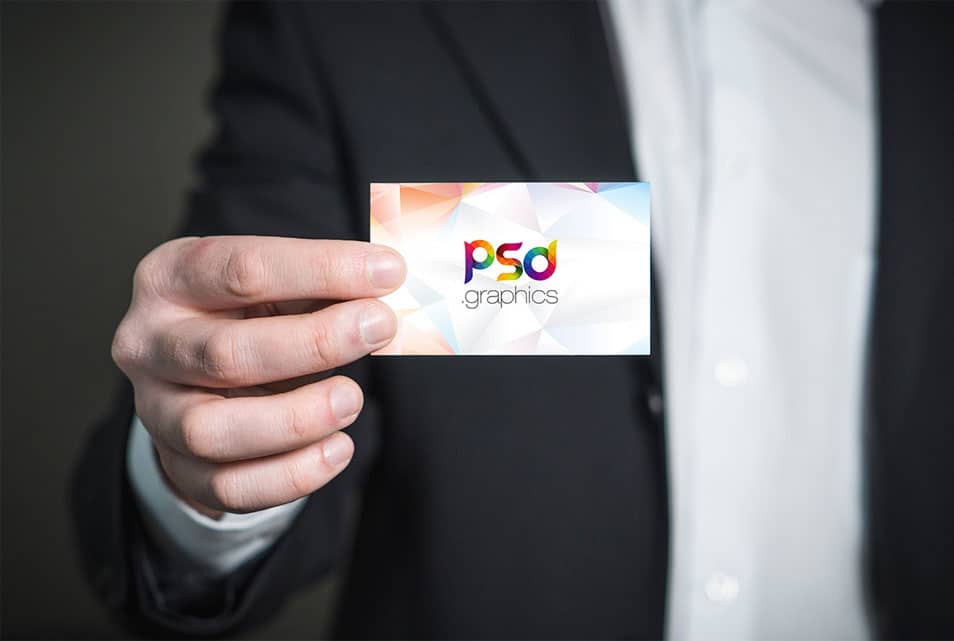 Business Card Holding in Hand Mockup PSD
