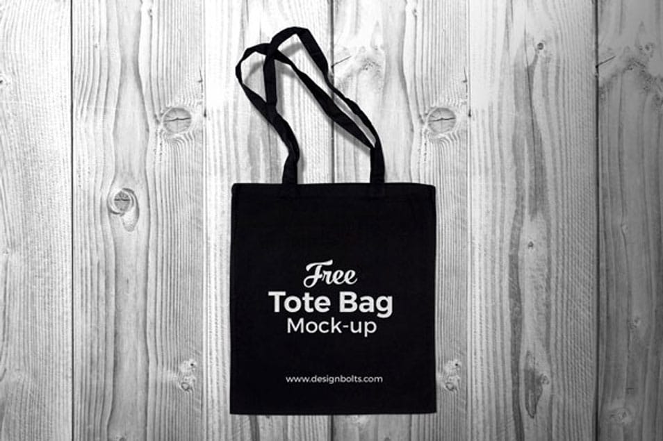 Free Black Cotton Tote Shopping Bag Mock-up PSD