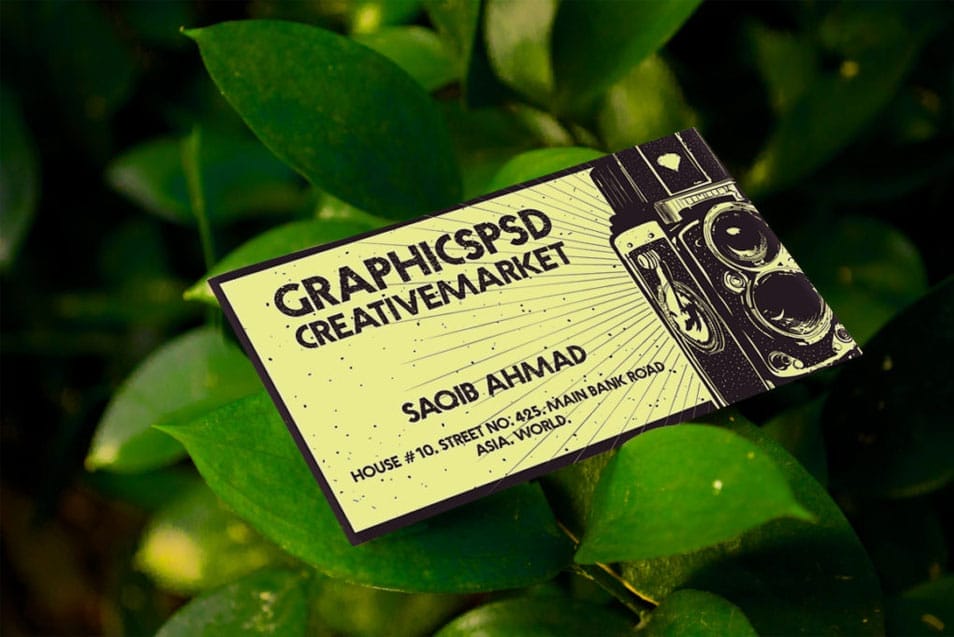 Free Business Card Mockup Vintage Leaf Background