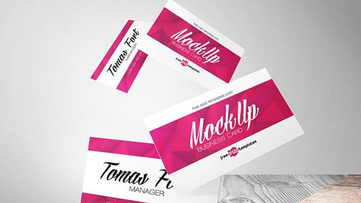 Free Flying Business Cards Mock-up in PSD