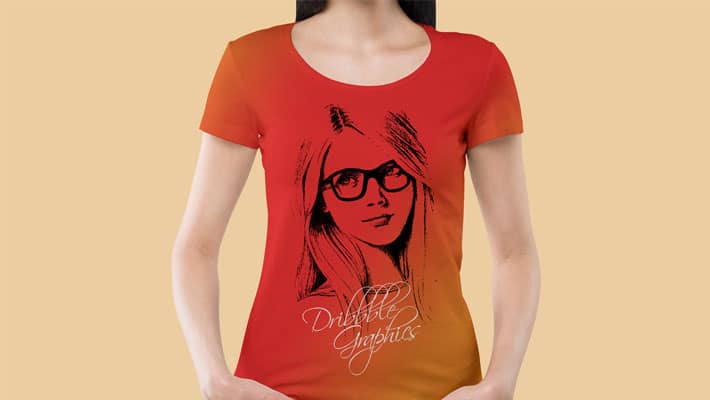 Free Girl Wearing Round Neck T-Shirt Mockup